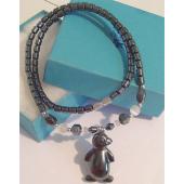 White Cat's Eye Opal Hematite Stone Penguin Pendant Chain Choker Fashion Necklace